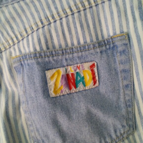 Zanadi Shorts Women 11 12 Denim Vintage High Rise Stripe Spellout Pocket Blue - Picture 16 of 16